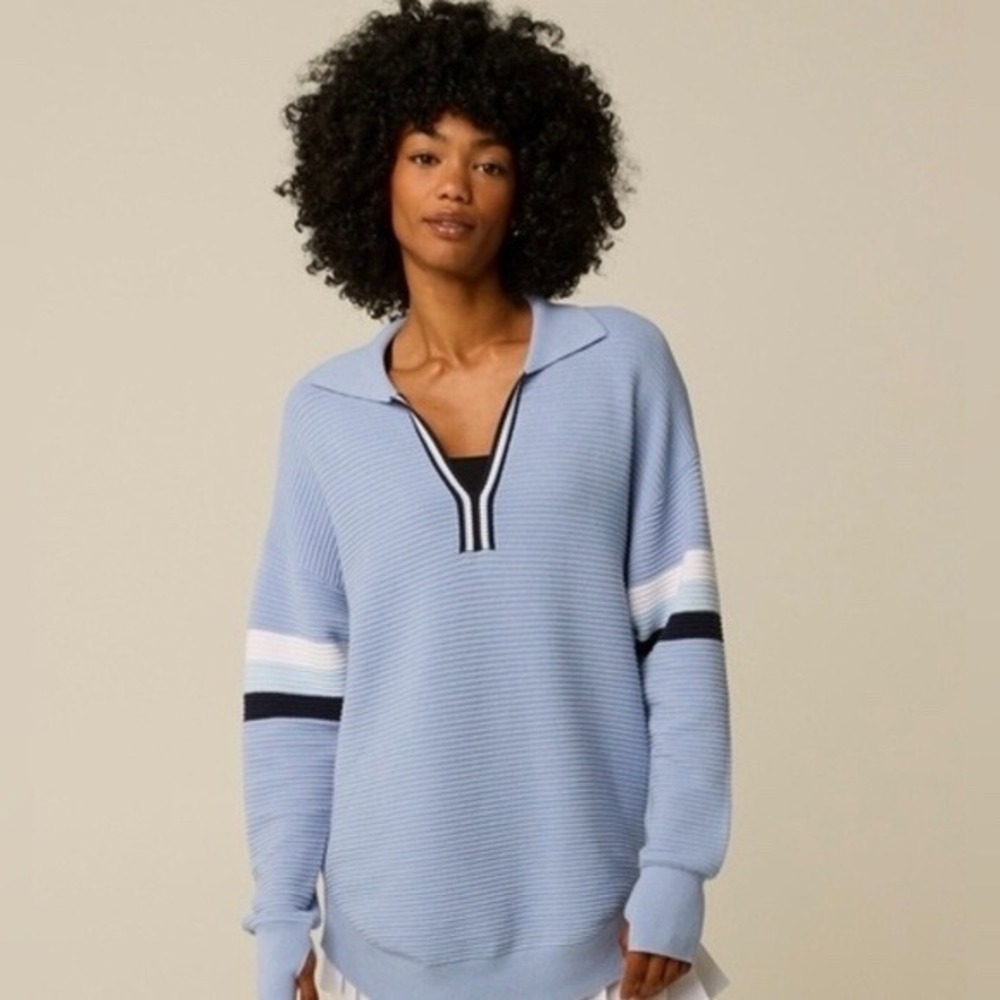 Offline by Aerie Oversized Home Stretch Polo Sweater in Blue Size Medium Preppy